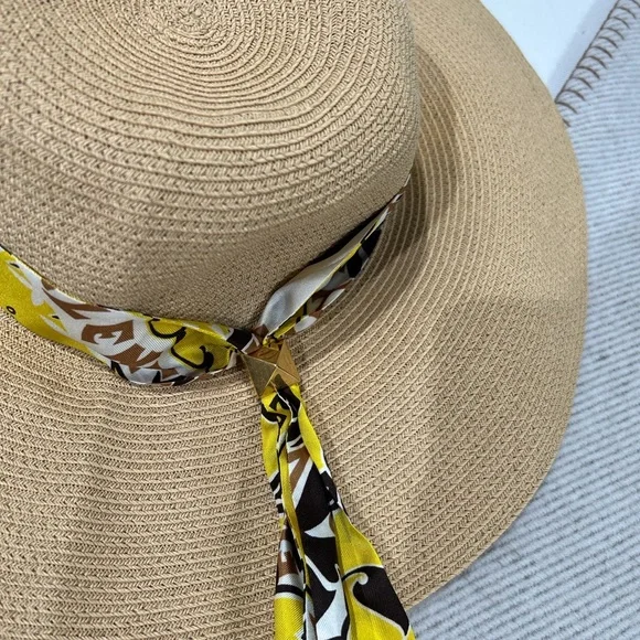 Valentino silk scarf Roman Stud large brim hat NWT